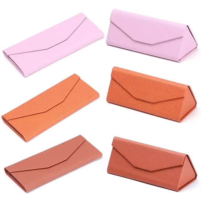 Boîte à lunettes triangulaire pliable unisexe à motif croisé couleur bonbon