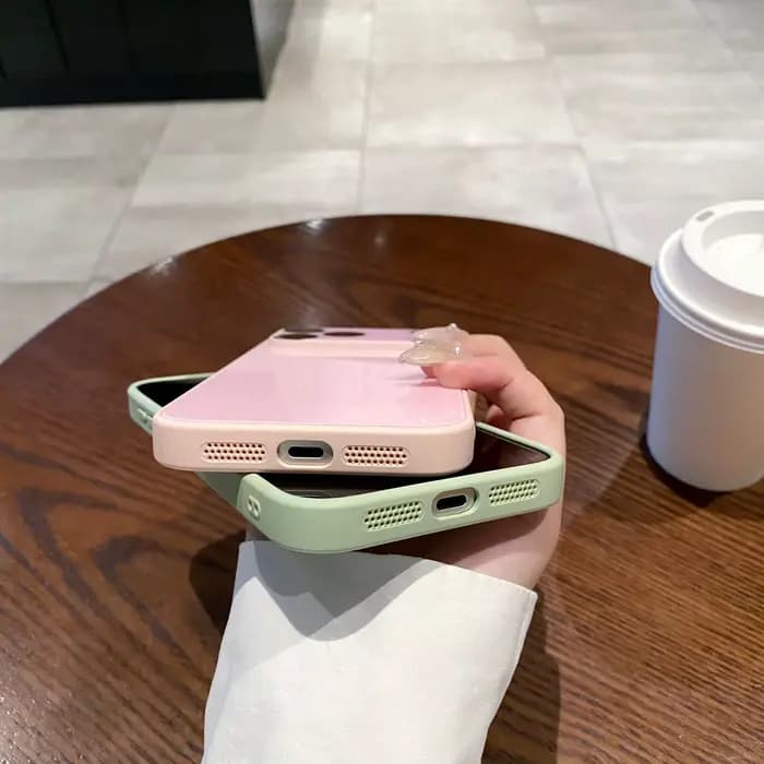 Coque de téléphone en verre pour iPhone 17 16 15 14 13 Pro Max 17Air, lentille en verre, Protection complète, cadre en TPU, couverture rigide antichoc brillante bonbon