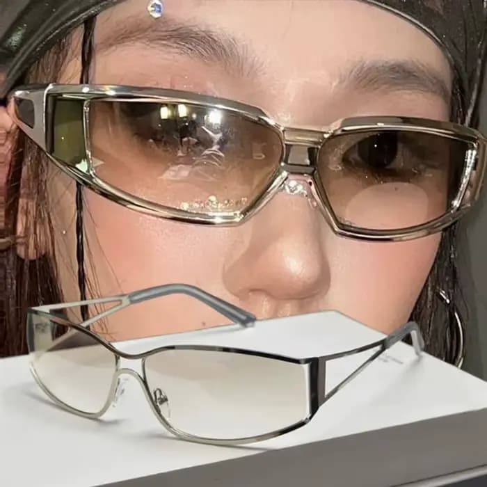 Y2K lunettes de soleil femmes hommes surdimensionné dégradé Steampunk