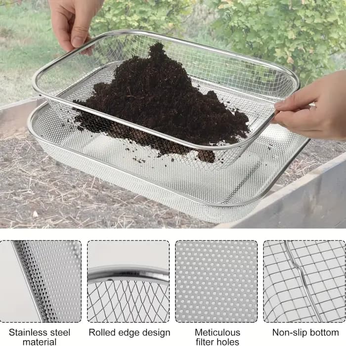 Tamis de sol en acier inoxydable – Tamis de jardinage en maille pour le filtrage, le compostage et le sable de roche, outils manuels durables et antirouille