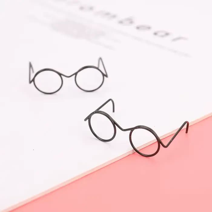 Lunettes de poupée mignonnes noires, monture ronde, sans verres, rétro, cool, accessoires pour poupées, environ 3.3cm/5.7cm, 2 pièces