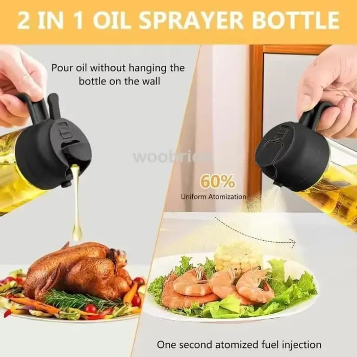 Bouteille d'huile en verre à double usage, vaporisateur d'huile de cuisine, vaporisateur d'huiles de cuisine, bouteille de pulvérisation d'huile étanche pour la maison