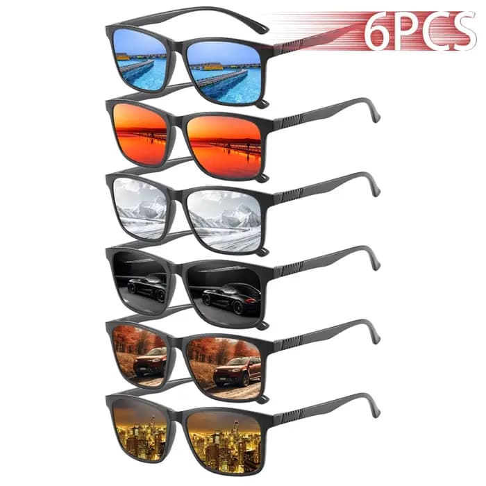 6 Paires de Lunettes de Soleil Carrées Vintage à Carreaux Tendance pour Hommes et Femmes