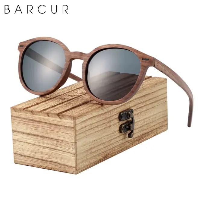 Lunettes de soleil polarisées rondes en bois pour hommes, Oculos de sol mascul37