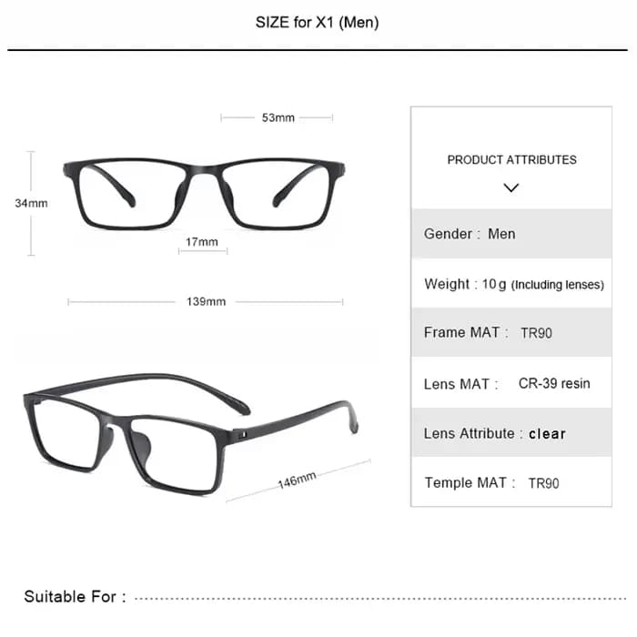 Monture de lunettes sans vis et Non métallique
