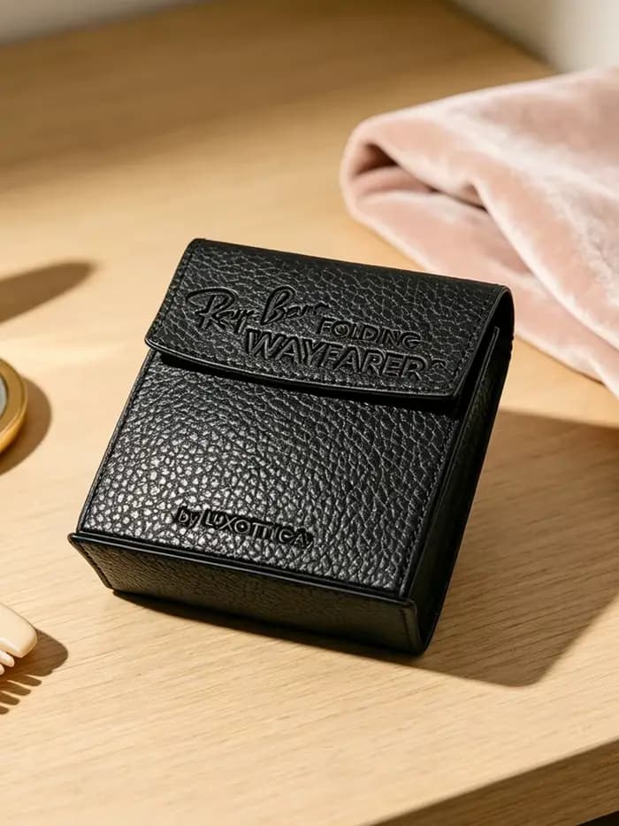 Ray-Ban – étui à lunettes pliable Wayfarer carré en cuir PU, Mini boîte à lunettes de soleil noire portable, accessoires simples pour lunettes unisexes