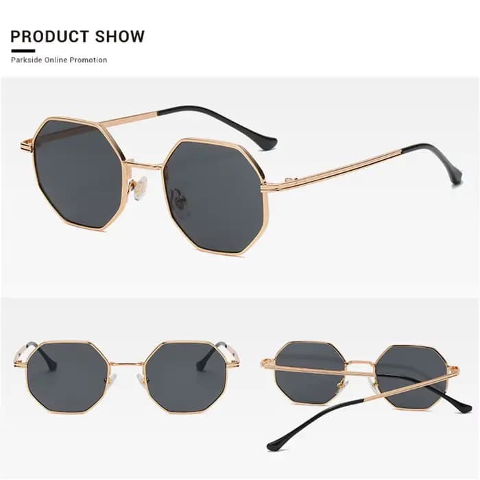 Lunettes de soleil polygonales en métal pour hommes et femmes