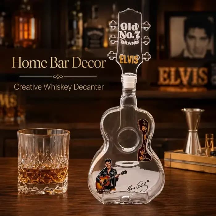 Carafe à liqueur en forme de guitare Elvis Rock King, bouteille à whisky en verre cristal, ornement de collection pour les amateurs de musique