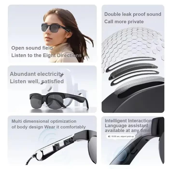 Lunettes intelligentes Lenovo avec assistant vocal IA, contrôle à distance 4K, appareil photo tactile, enregistrement, traducteur, lunettes de soleil Bluetooth sans fil