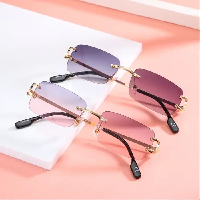 2024 Lunettes De soleil sans monture en métal Vintage cadre carré femmes