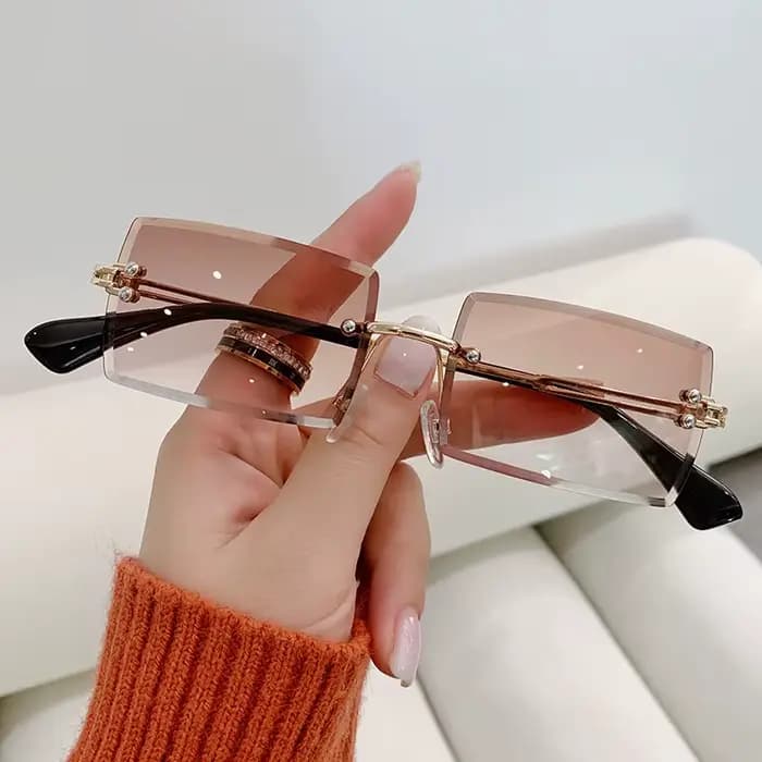 Marque de luxe Rectangle dames lunettes de soleil femmes sans monture