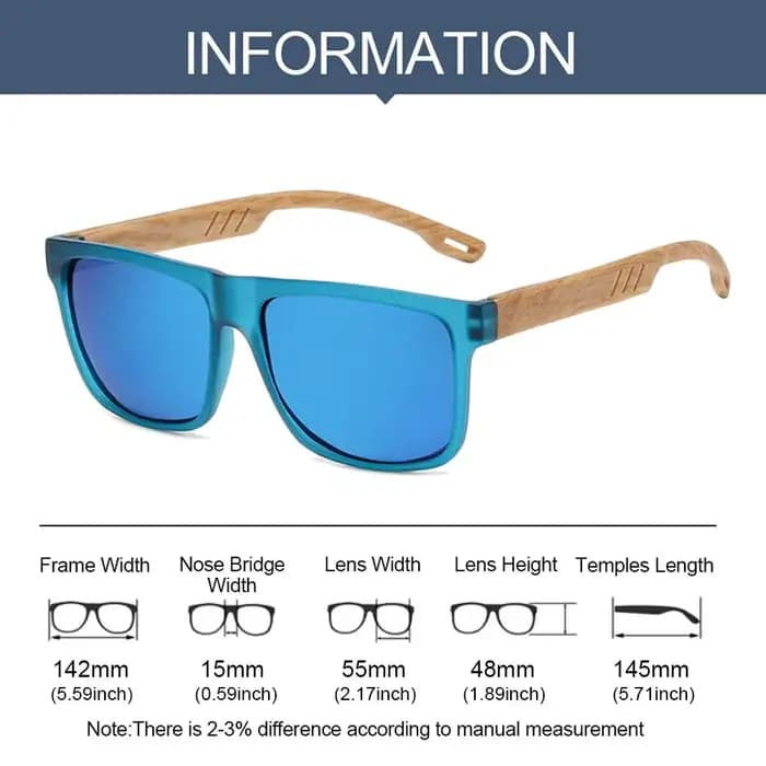 Lunettes de soleil rétro décontractées à monture carrée en bois grainé avec charnières à ressort