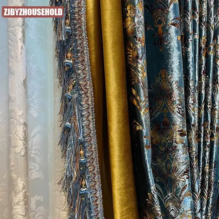 Rideau personnalisé européen américain villa rideau velours damas fleur européenne nouveau chinois salon chambre balcon fenêtre