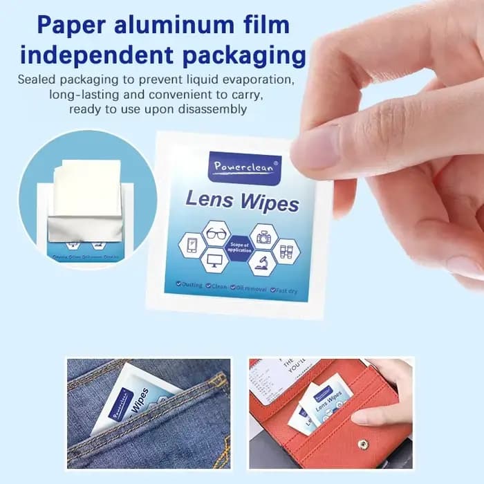100 lingettes nettoyantes pour lunettes