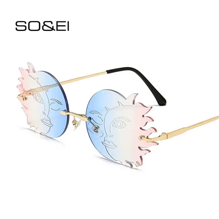 Buc& EI-Lunettes de soleil rondes irrégulières sans monture pour hommes et femmes, nuances de lunettes de soleil UV400, verres dégradés vintage, unique, mode