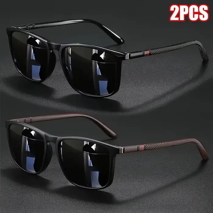 2 paires de lunettes de soleil polarisées carrées vintage de luxe UV400 pour hommes et femmes
