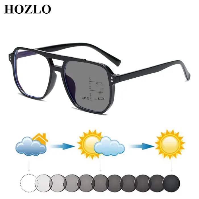 Lunettes de soleil de lecture photochromiques multifocales progressives à rivets à Double pont pour femmes et hommes