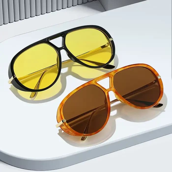 SO & EI Ins mode populaire Double ponts pilote femmes surdimensionné lunettes de soleil rétro couleur bonbon dégradé