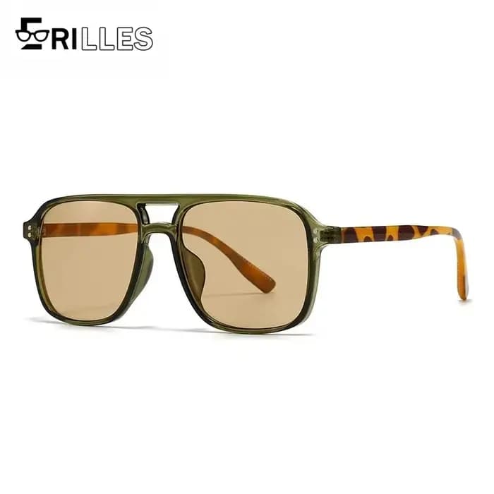 Lunettes de soleil rétro modernes à double pont, lunettes carrées de protection UV400 à monture complète, accessoire de mode de style de rue d'inspiration vintage