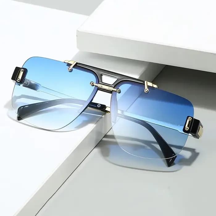 Y2k demi-monture pilote lunettes de soleil femmes pour hommes 2025 Vintage surdimensionné Punk métal marque de luxe