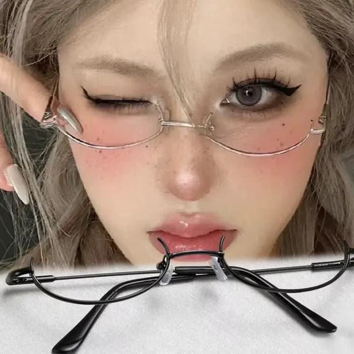 Lunettes vintage demi-monture en métal sans lentille pour filles