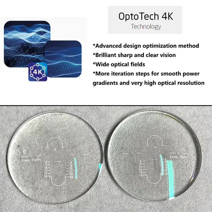 1.56 1.60 1.67 1.74 Transition de lentille progressive de forme libre photochromique sans ligne multifocale allemagne OptoTech 4K Design