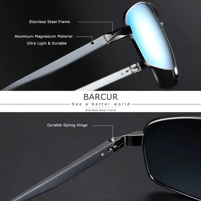 BARCUR aluminium magnésium carré lunettes de soleil hommes