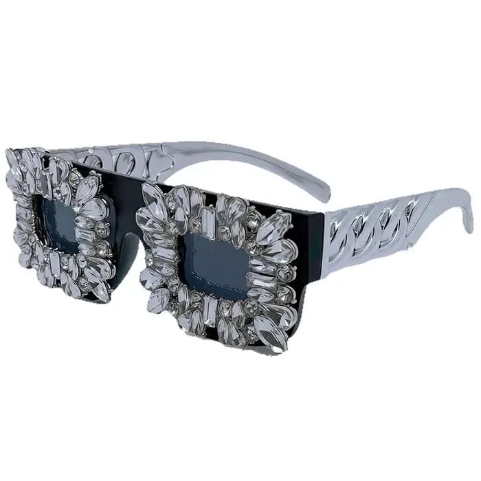 Lunettes carrées à strass exagérés pour femme