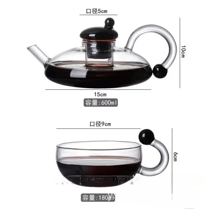 Théière en verre noir transparent, service à thé, filtre à haute température, bouilloire à thé, nouveau