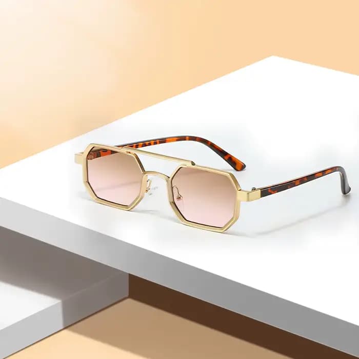 Lunettes de soleil élégantes en métal avec monture bicolore - Verres bleu dégradé