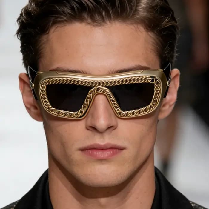 Lunettes de soleil rectangulaires de luxe avec chaîne dorée