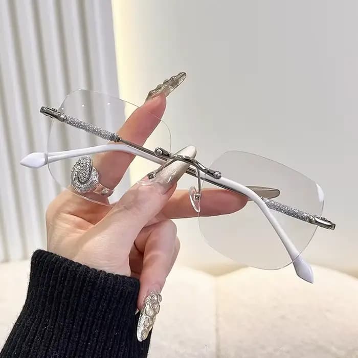 Lunettes tendance sans monture, ultra-légères, de forme carrée, à bords coupés, anti-lumière bleue, lunettes ultra-légères unisexes