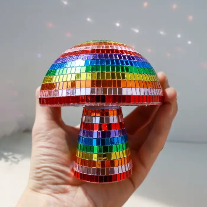 Boule Disco incassable arc-en-ciel pulvérisée à la main, décor de champignon, centre de Table en verre pailleté pour noël, fêtes