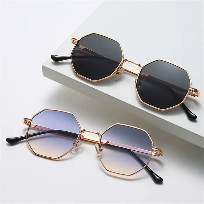 Lunettes de soleil polygonales en métal pour femmes