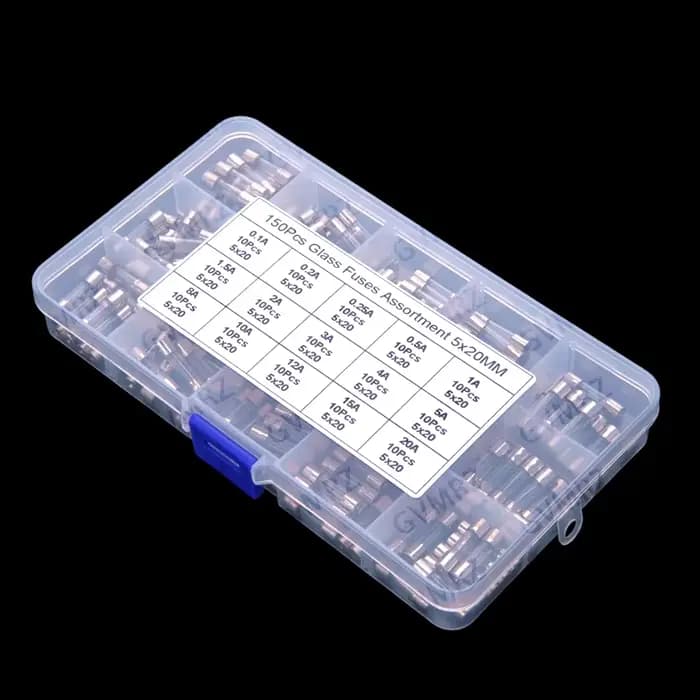 15 valeurs 0,1A-20A ​ ​ 150PCS 5x20mm Kits de fusibles en verre : 0.1A 0.2A 0.25A 0.5A 1A 1.5A 2A 3A 4A 5A 8A 10A 12A 15A 20A 5X20