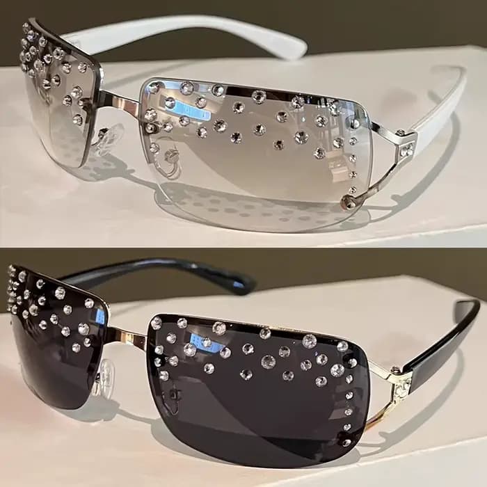 Lunettes de soleil sans monture à strass