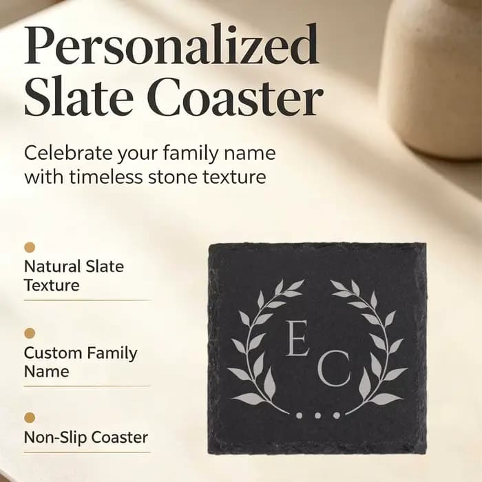 Lot de 6 sous-verres en ardoise personnalisés avec logo, sous-verres en pierre noire gravés sur mesure pour cadeaux d'entreprise, cadeaux pour clients