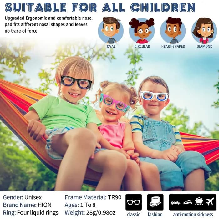 Lunettes de mal de transport pour enfants – Essentielles de voyage ultra légères pour voiture/Air/mer et croisière |