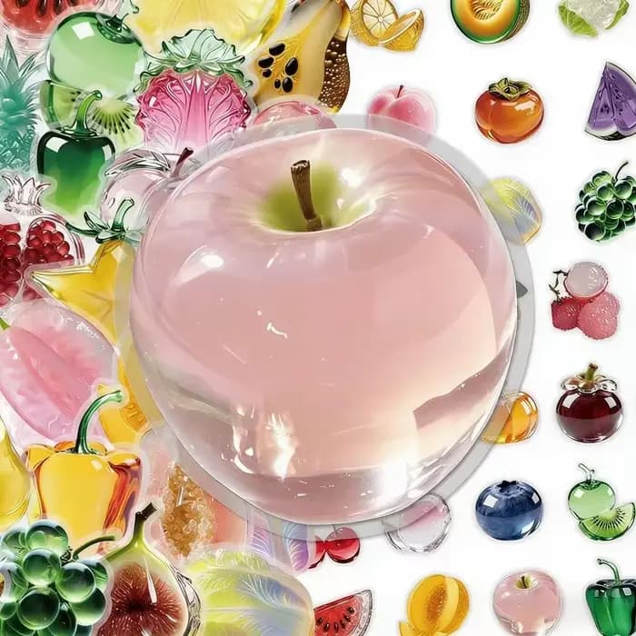Pack d'autocollants en verre cristal, autocollants décoratifs colorés, motifs de fruits variés, finition brillante, 53 images