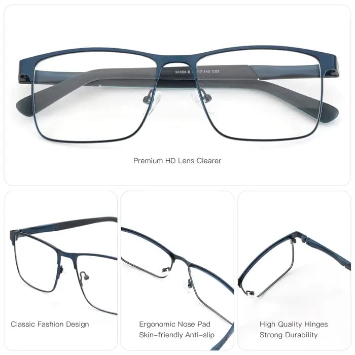 BLUEMOKY XL taille élégant Double pont métal lunettes de Prescription pour hommes carré photochromique multifocal lunettes optiques