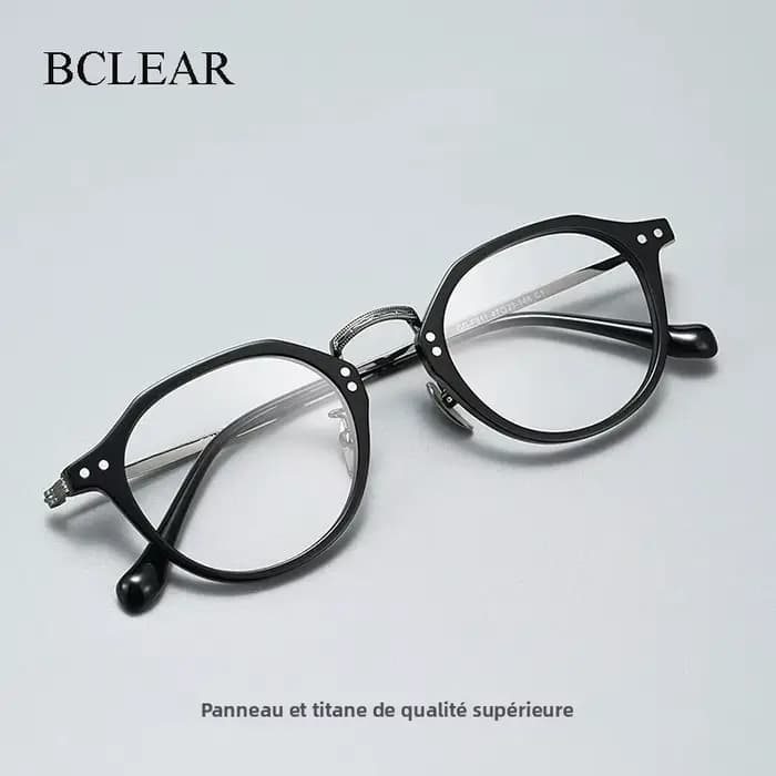 BCLEAR sculpté rétro littéraire acétate lunettes cadre femmes polyvalent titane jambes polygonales hommes