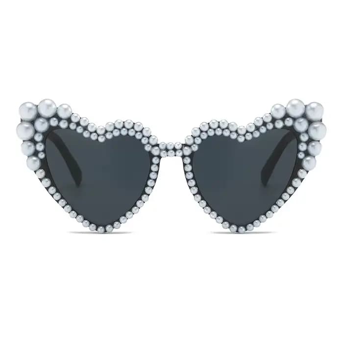 Lunettes de soleil de luxe en forme de cœur de perles pour femmes, jolies lunettes de fête de mariage pour dames, UV400, lunettes de mariée pour demoiselle d'honneur