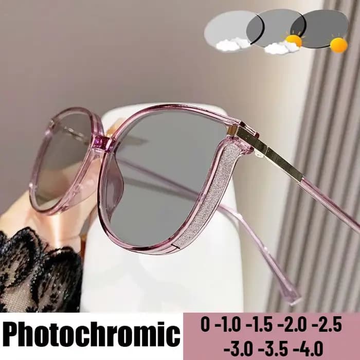 Lunettes de myopie photochromiques à monture scintillante pour femmes