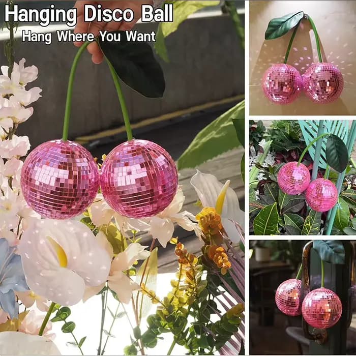 1 cerise disco décorative pour la décoration murale et intérieure, pouvant être accrochée aux murs avec des boules disco cerise et des décorations disco.