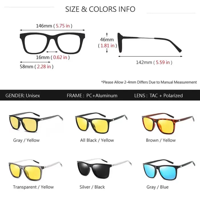 AOWEAR HD lunettes de Vision nocturne polarisées pour femmes carré jaune