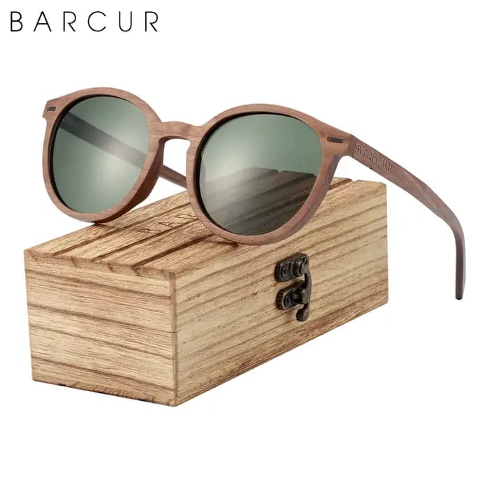 Lunettes de soleil polarisées rondes en bois pour hommes, Oculos de sol mascul37