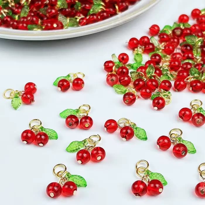 Breloques cerise rouge, 10 pièces, pendentifs fruits rouges en verre mignon avec boucle, accessoires de fabrication de bijoux pour Bracelet, collier, boucles d'oreilles