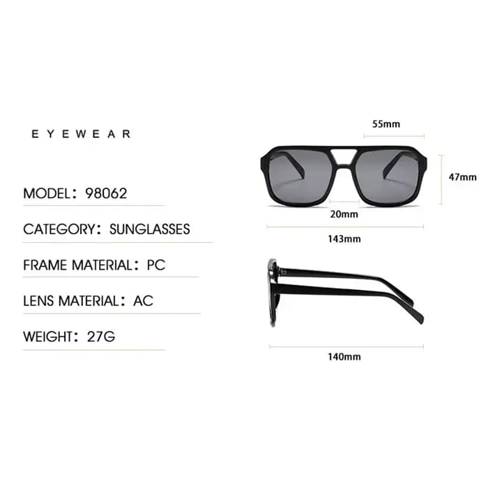 Lunettes de soleil carrées à grande monture pour hommes et femmes