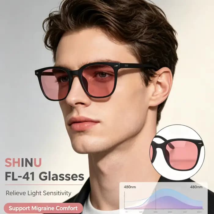 Lunettes teintées SHINU FL-41 pour homme et femme avec verres Rose FL41 bloquant la lumière bleue et verte 480-520nm, lunettes anti-lumière sensible