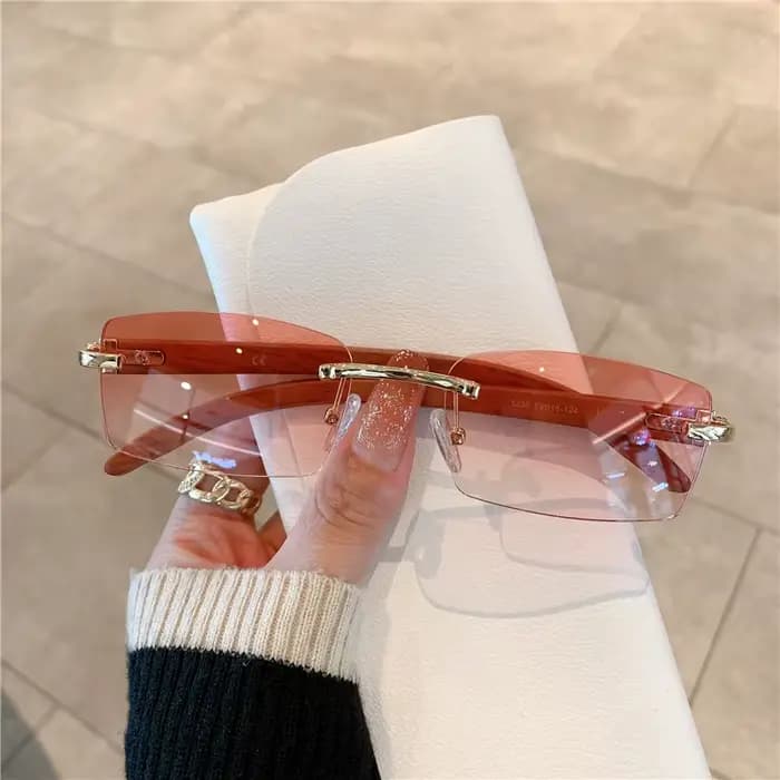 KAMMPT lunettes de soleil sans monture pour hommes femmes motif en bois marque de luxe rétro
